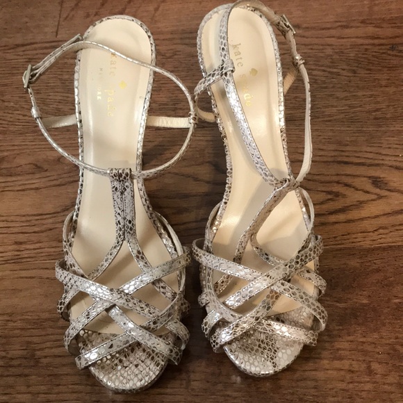 kate spade Shoes - Kate Spade Gold Metallic snake print heels